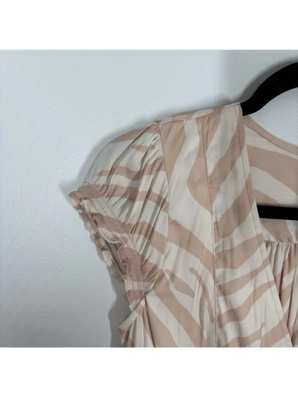 Free People Women S Peach Cream Zebra Print Satin Smocked Show Me Love Top